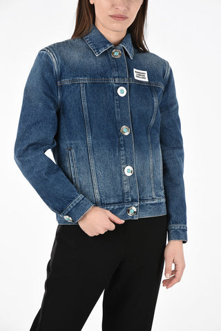 Giubbotto in Denim con Bottoni Gioiello