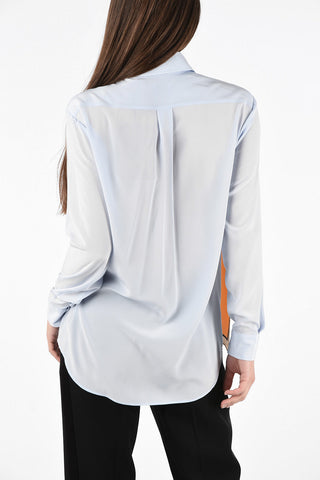 Silk Classic Collar Shirt with Contrasting Application and  Mini Patch Pocket 