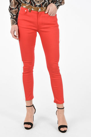 Stretch Cotton High Waist Skinny Fit Jeans with Side Contrast Band