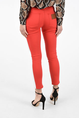 Stretch Cotton High Waist Skinny Fit Jeans with Side Contrast Band