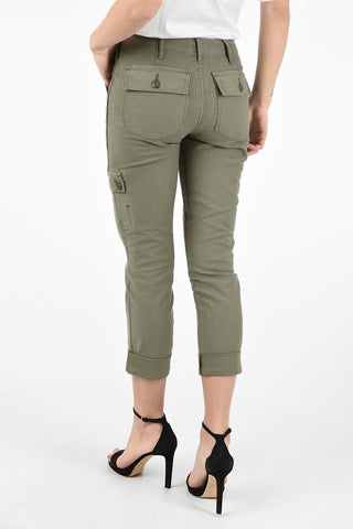 Pantaloni Cargo in Cotone a Vita Alta 
