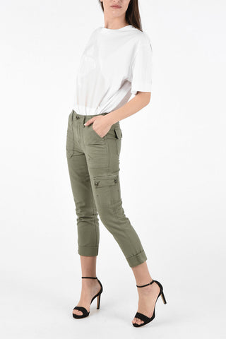 Pantaloni Cargo in Cotone a Vita Alta 