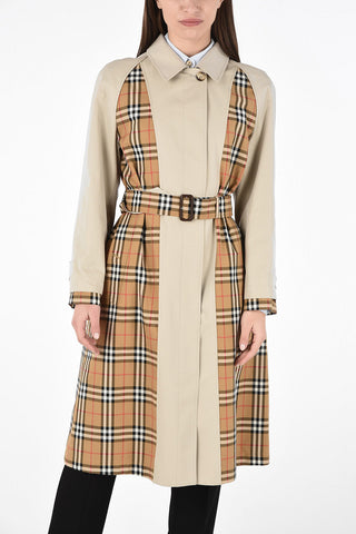 Trench in Cotone Tartan con Cintura e Chiusura a Scomparsa 