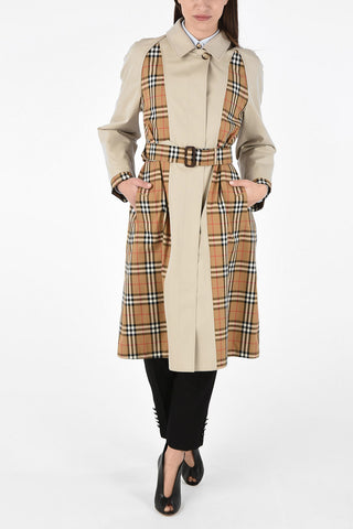 Trench in Cotone Tartan con Cintura e Chiusura a Scomparsa 