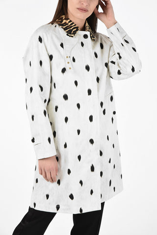 Cotton Hidden Closure Trench with Animal Print Detail 