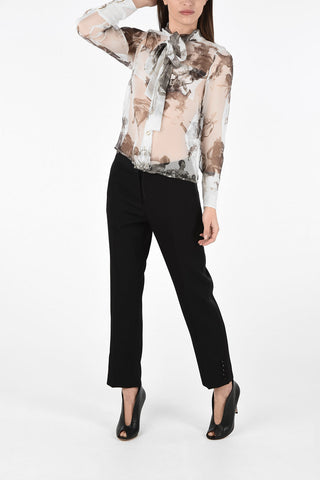Blusa in Chiffon a Stampa Floreale con Bottoni a Pressione 