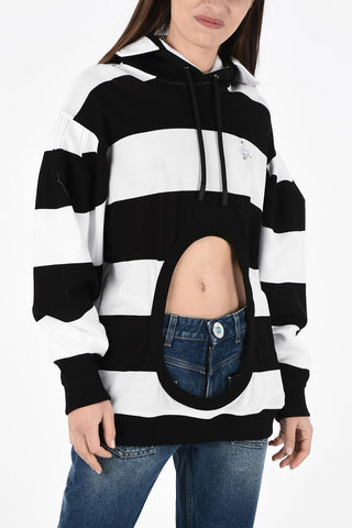 Oversized Cut-Out Striped Hoodie