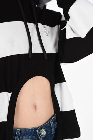 Oversized Cut-Out Striped Hoodie