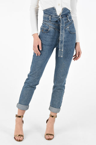 High Waist Straight Fit Jeans with Belt 