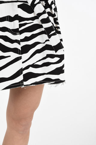 Cotton Double Pleat Zebra-Printed A-Line Skirt with Belt 