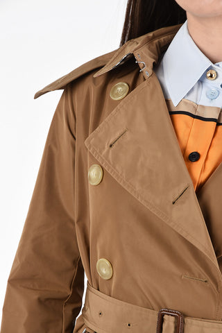 Fabric Double-Breasted Trench with Belt and Removable Hood