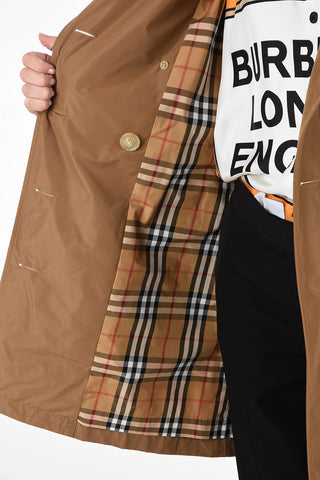 Fabric Double-Breasted Trench with Belt and Removable Hood