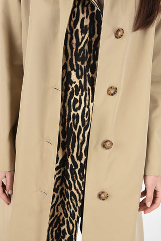 Cotton Double Layer Trench with Animal Print Detail