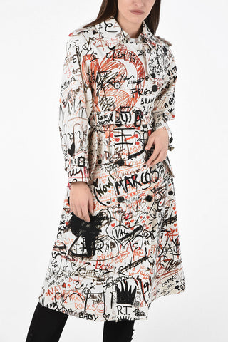 Cotton Printed Double-Breasted Trench with Belt