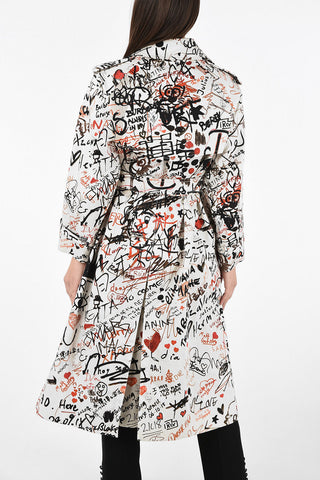 Cotton Printed Double-Breasted Trench with Belt