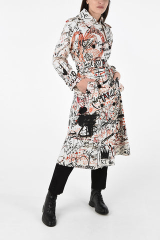 Cotton Printed Double-Breasted Trench with Belt