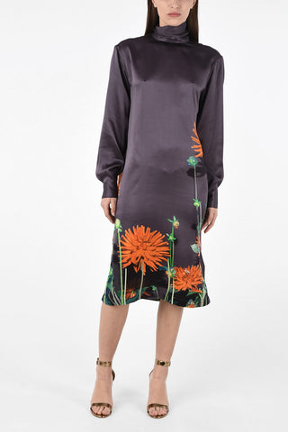 Floral Printed Silk Long Sleeve DONTISY Shift Dress