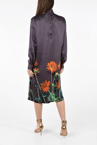 Floral Printed Silk Long Sleeve DONTISY Shift Dress