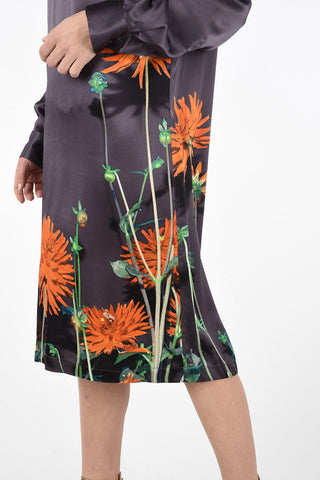 Floral Printed Silk Long Sleeve DONTISY Shift Dress