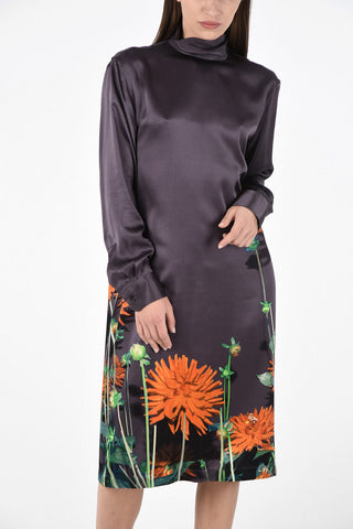 Floral Printed Silk Long Sleeve DONTISY Shift Dress