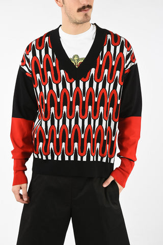 Optical Deep V Neck Dropped Shoulder Fit Sweater
