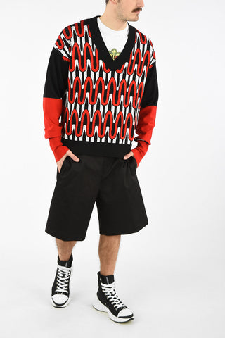 Optical Deep V Neck Dropped Shoulder Fit Sweater
