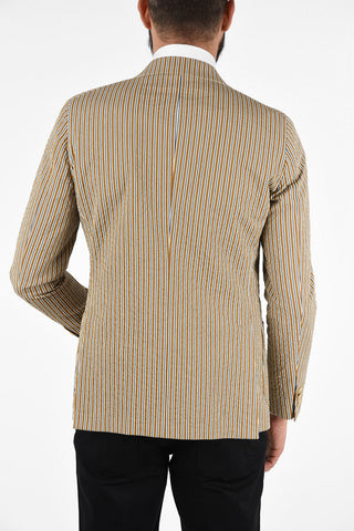 CC COLLECTION unbalanced striped REWARD side vents peak lapel 2-button blazer drop 7R
