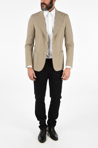 CC COLLECTION unbalanced striped REWARD side vents peak lapel 2-button blazer drop 7R