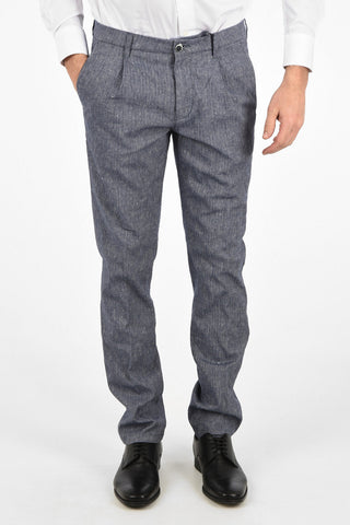 ID pantalone a una pince NIGEL STRE plain herringbone in lino e cotone