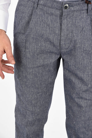 ID pantalone a una pince NIGEL STRE plain herringbone in lino e cotone