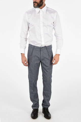 ID pantalone a una pince NIGEL STRE plain herringbone in lino e cotone