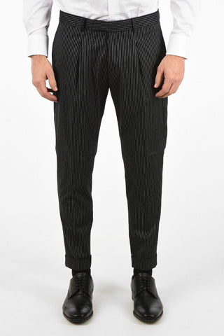 CC COLLECTION pinstriped RESET single pleat cuffed hem trousers