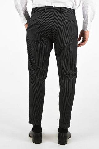 CC COLLECTION pinstriped RESET single pleat cuffed hem trousers