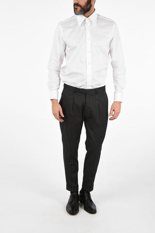 CC COLLECTION pinstriped RESET single pleat cuffed hem trousers