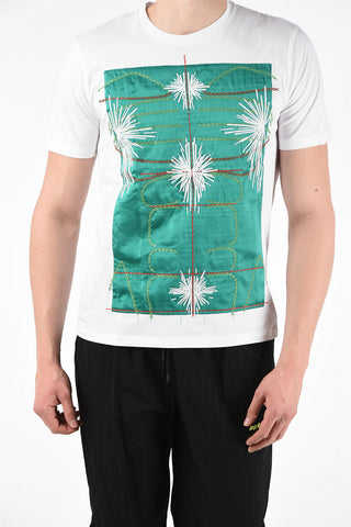 T-Shirt Girocollo in Cotone con Ricami In Seta 