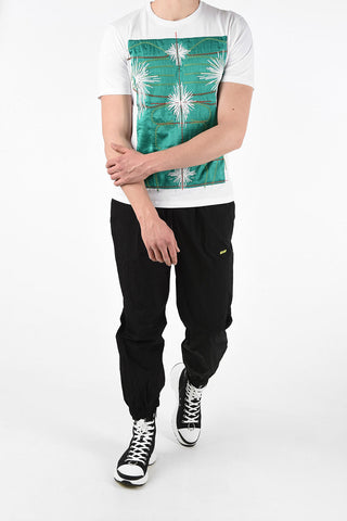 T-Shirt Girocollo in Cotone con Ricami In Seta 