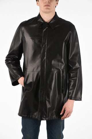 Soft Leather Reversible Trench with Zip Closure 