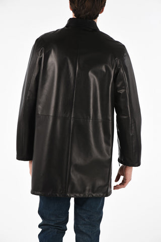 Soft Leather Reversible Trench with Zip Closure 