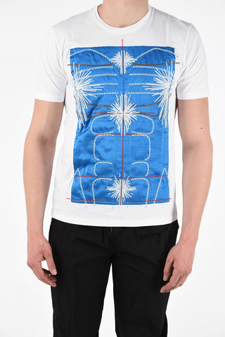 Cotton Crew-Neck T-Shirt with Silk Embroidery