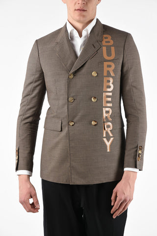 Micro houndstooth double-breasted blazer