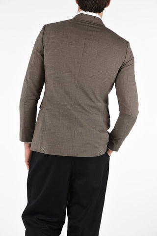 Micro houndstooth double-breasted blazer