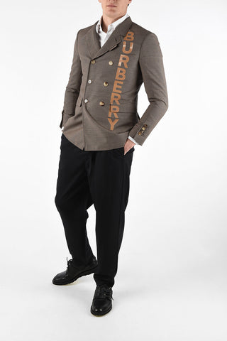 Micro houndstooth double-breasted blazer