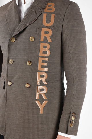 Micro houndstooth double-breasted blazer