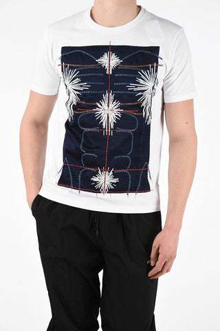 T-Shirt Girocollo in Cotone con Ricami In Seta 
