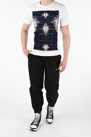 T-Shirt Girocollo in Cotone con Ricami In Seta 