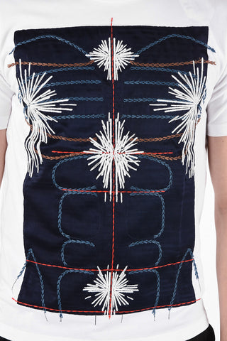 T-Shirt Girocollo in Cotone con Ricami In Seta 