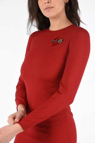 Mini Dress a Maniche Lunghe con Ricamo Gioiello 