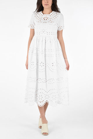 Cotton Floral Embroidered Summer Dress with Petticoat