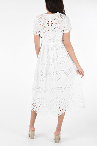 Cotton Floral Embroidered Summer Dress with Petticoat