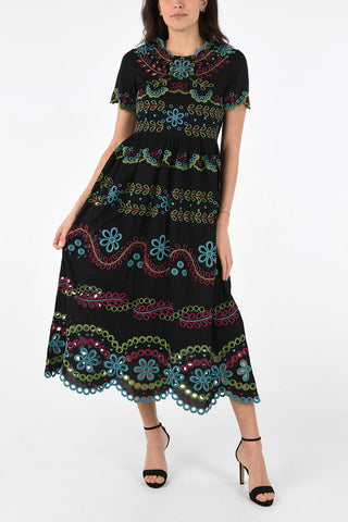 Vestito in Cotone con Ricamo Floreale e Sottoveste